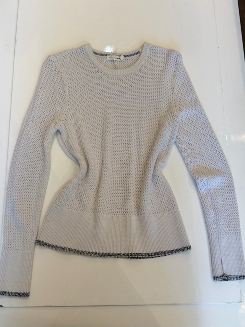 Classic Light Gray Open-Weave Crewneck Sweater by (unknown)